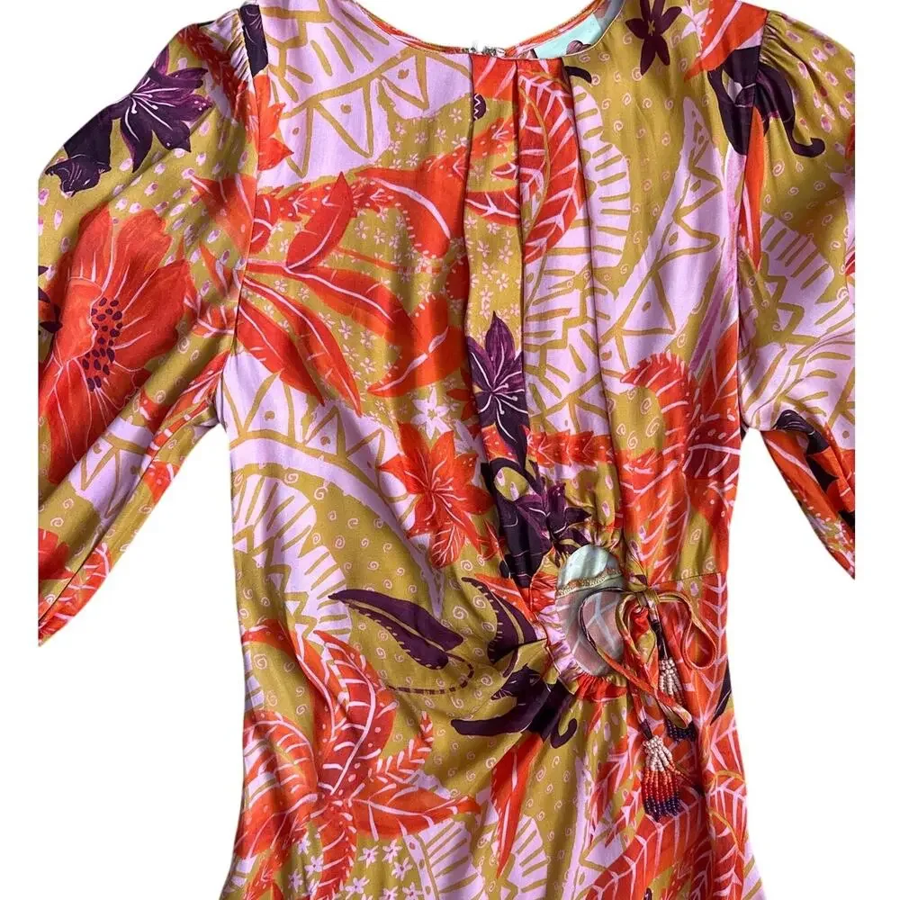 Farm Rio Puff-Sleeve Cutout Slip Maxi Dress Jungle Panther Size Medium - Picture 6 of 10